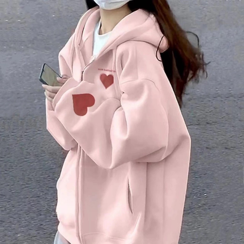  Áo Hoodie Zip Nữ  Áo Khoác Nỉ Có Mũ In Trái Tim Đỏ Chất Liệu Cao Cấp mềm mịn Siêu Xinh CỰC HOT 2024 