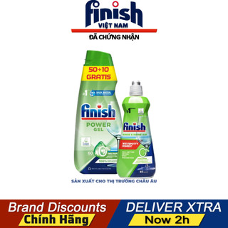 Combo Gel rửa bát Finish Eco 0% và nước làm bóng Finish Eco 0% chất tẩy sinh học an toàn cho máy rửa chén bát