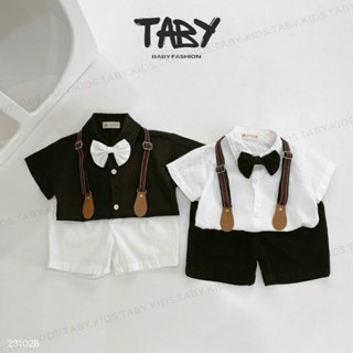[TABY] Bộ sơ mi công tử phối đai chất liệu áo sơ mi thô Hàn quần kaki mềm mại thoáng mát cho bé từ 9-25kg TA13