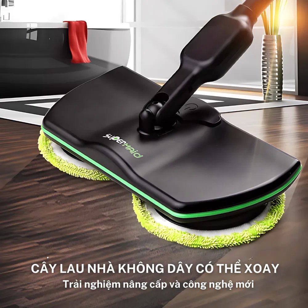 Cây Lau Sàn Nhà Điện Không Dây, Chổi Lau Sàn Thông Mình, Máy Lau Sàn 2 Đầu Quay 360 Độ Đa Năng X578