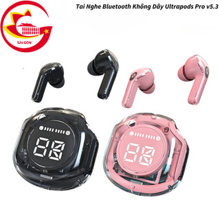 Tai nghe bluetooth không dây gaming Ultrapods Pro cảm ứng vỏ trong suốt đèn led có mic đàm thoại âm thanh hifi bass mạnh