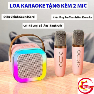 Loa bluetooth karaoke Kinyo K12 tặng kèm 2 mic và sticker,loa karaoke không dây âm thanh bass hay cùng đèn led có BH