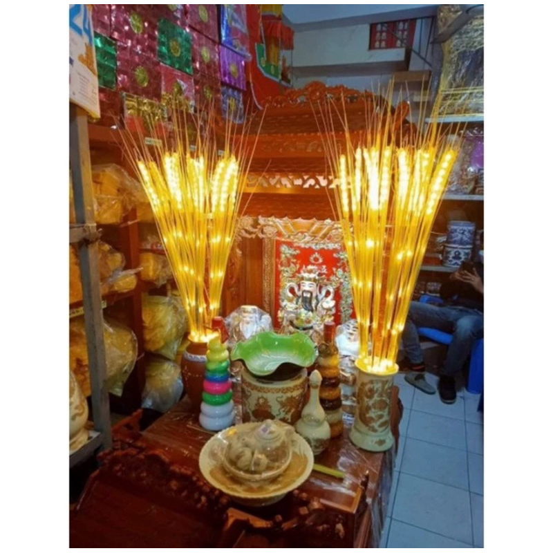 Lúa Đèn Led 2 Tầng Lá Bông Mềm , Trang Trí Tết, Tài, Bàn Thờ Gia Tiên Loại Đẹp 1 bó 10 cây