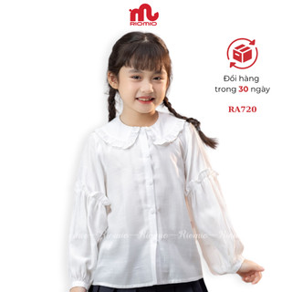 Áo sơ mi dài tay bé gái RIOMIO đi học cổ bèo tiểu thư vải tơ đũi siêu mềm mát cho bé 5-11 tuổi RA720