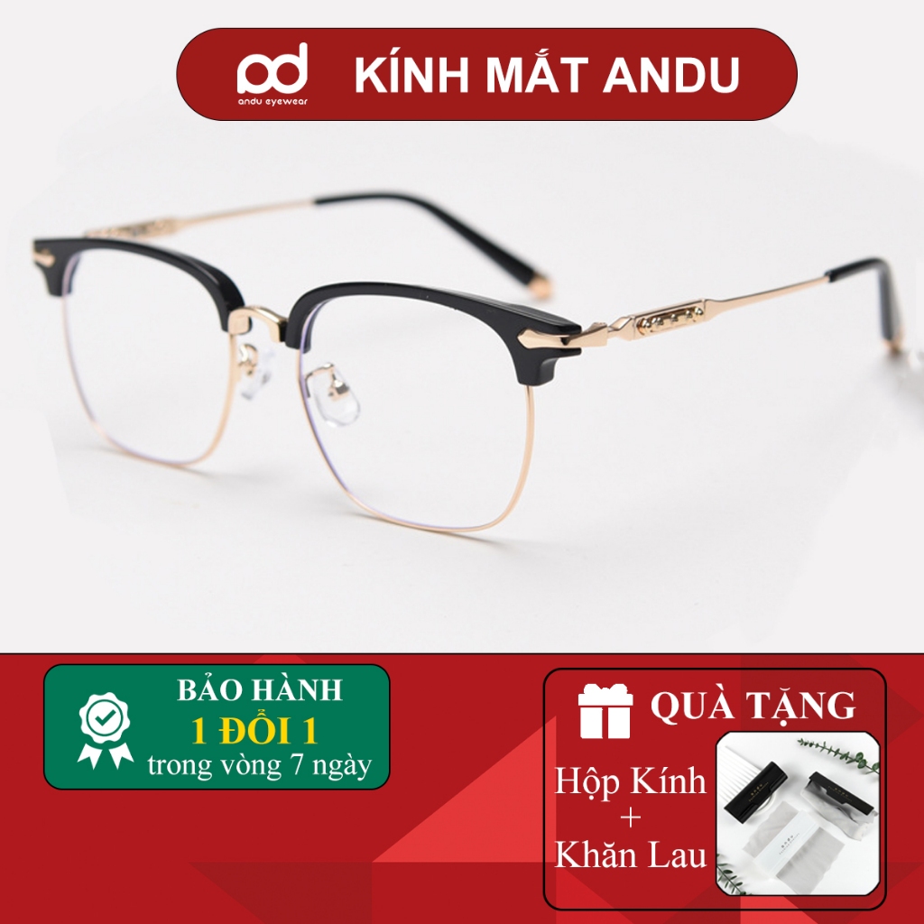 Gọng kính cận thời trang nam nữ ANDU EYEWEAR dáng brownline vuông chất liệu Titan 00AD251