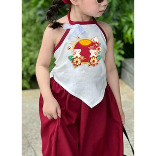 Bộ áo yếm cho bé gái áo cổ yếm kèm chân váy dài chất lụa đẹp