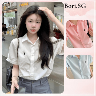 Áo sơ mi nữ cọc tay thêu thỏ basic nhiều màu BORI176