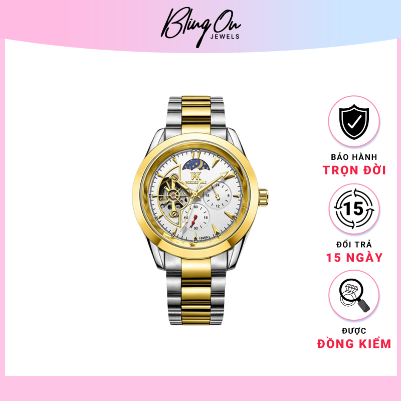 Đồng hồ cơ nam Blue Tevise 795A chính hãng dây thép không gỉ -Bảo hành chính hãng