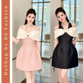  Váy thiết kế trễ vai phối nơ sang trọng váy tafta   có mút  - Váy dự tiệc sang chảnh tiểu thư TX9 DOSHOP 