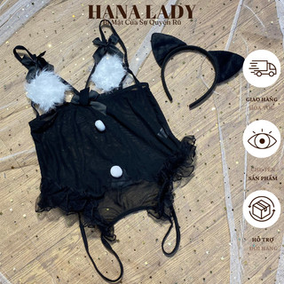 Đồ ngủ cosplay mèo đen bông trắng xuyên thấu hở đáy quyến rũ cp320