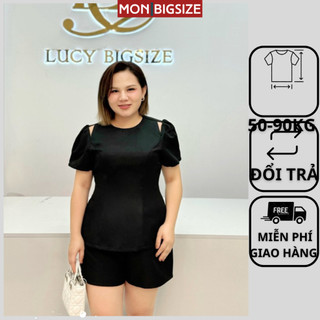 Set đồ bộ bigsize nữ dự tiệc đi chơi sang chảnh kiểu áo hở vai kem quần đùi vải linen gân mềm min MON big size 50 - 90kg
