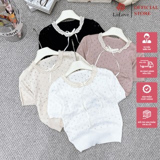 Áo Len Mongtoghi Cổ Viền Ren Dáng Ngắn Họa Tiết Chân Mèo Cute Hàng QC Lii Love PZ43