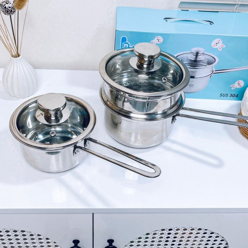 Nồi Quánh Cháo Lion Baby Chất Liệu Inox 304 Không Gỉ Dùng Được Trên Bếp Từ, Nồi Quánh Bột Cho Bé 14C