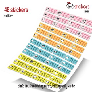 Sticker dán in tên trẻ em GaStickers DK bộ 48 miếng size 4 x 1,5 cm