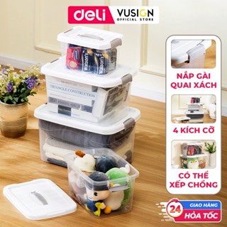 Hộp Nhựa Đa Năng DELI Có Nắp Khóa -Nhựa Trong Suốt 7L/12L/22L/30L Đựng Quần Áo Đồ Chơi Sách Vở