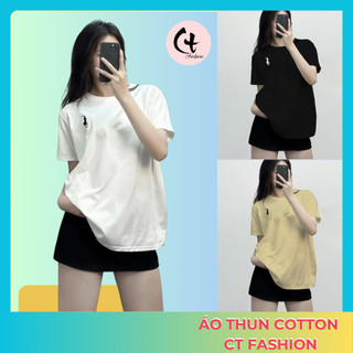 Mã 022 - Áo Thun Nữ Cotton Co Giãn Tôn Dáng, Mịn Mát, Thấm Hút Mồ Hôi, Phối Hình In Nổi