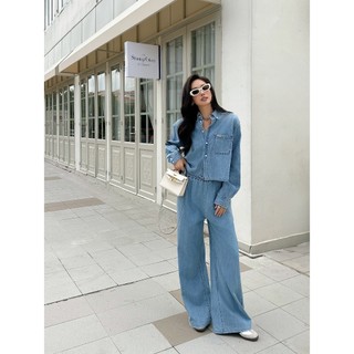 Quần jeans ống suông lưng thun basic blu jeans