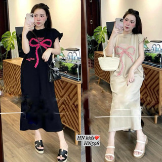 Váy YT63, Đầm Suông Gắn Nơ Nhún Tay Cánh Tiên Cách Điệu Chất Cotton Mát From Rộng