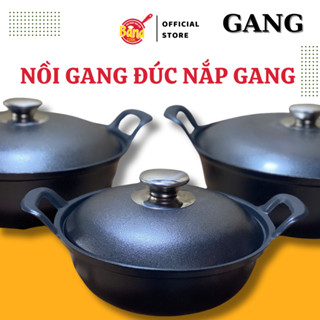  NỒI GANG ĐÚC LÒNG SÂU CHỐNG DÍNH KÈM NẮP KÍNH NẮP GANG 18-24-26cm - BANACOOK  không dùng bếp từ  