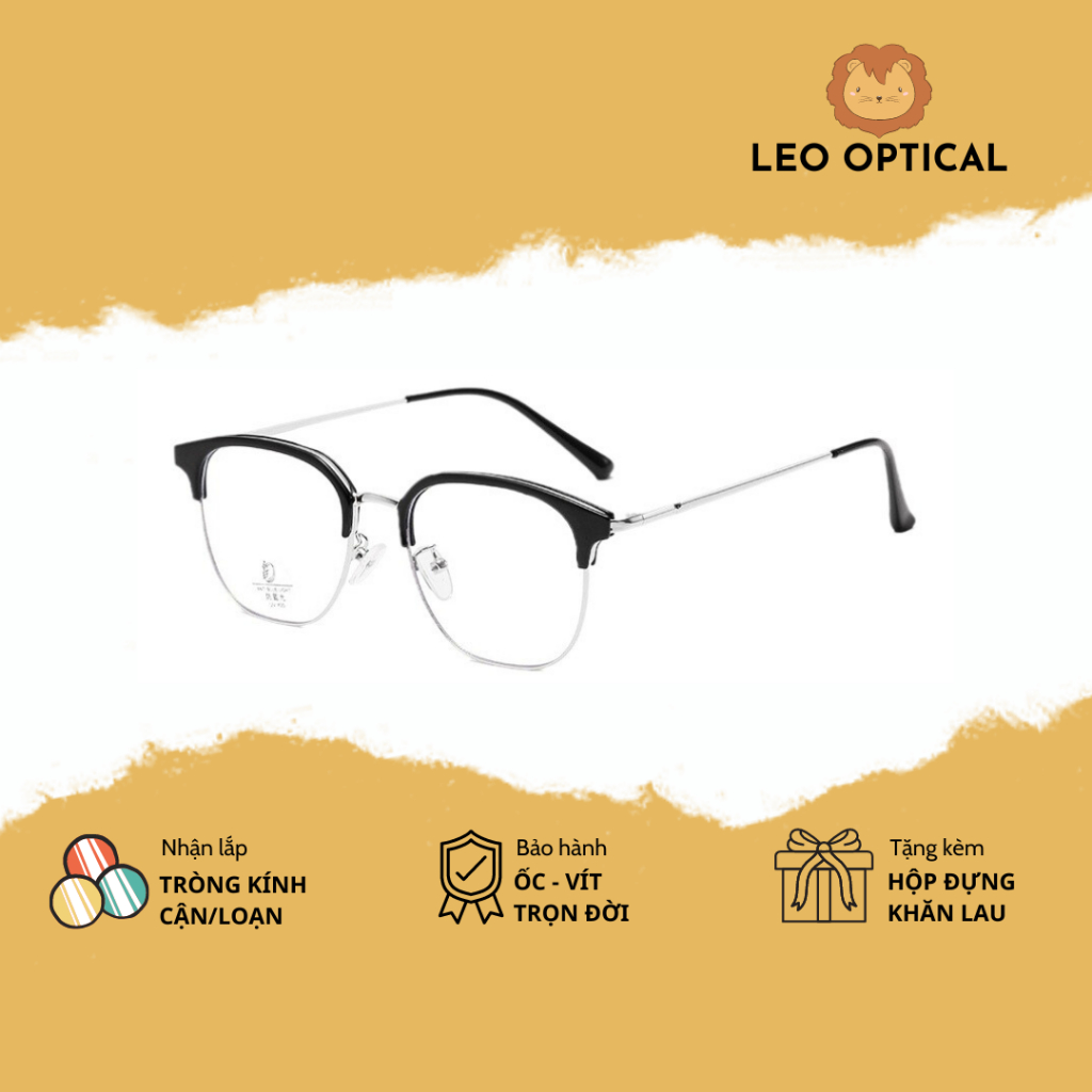 Kính mắt nửa gọng dáng vuông to dành cho nam dễ đeo LEO OPTICAL L23043