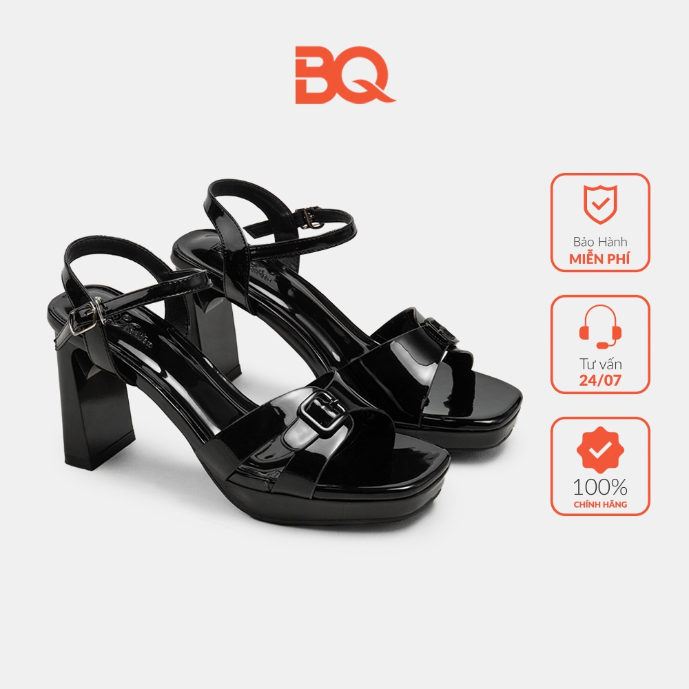 Giày sandal cao gót 9p đế đúp da bóng phối nịt BQ Gi BQ0621