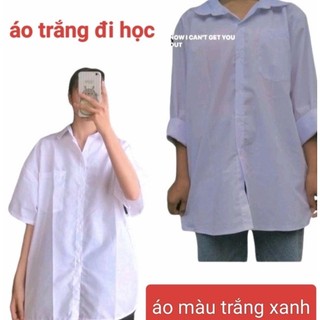Áo sơ mi trắng đi học màu trắng xanh dáng rộng