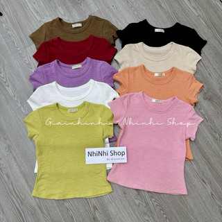 Áo xốp len cộc dáng ôm, Áo thun cổ tròn basic dáng ôm AT0124 - NhiNhi Shop