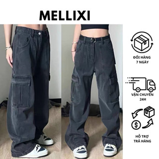 Quần Jean nữ túi hộp ống rộng 2 túi, quần jeans ống đứng dáng suông nữ cạp cao màu xanh