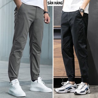 Quần dài lưng thun nữ kiểu jogger vải kaki 4 màu đen đỏ xanh và xanh đen có khóa zip