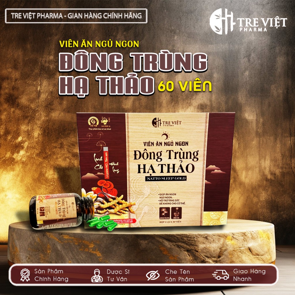 Viên uống ăn ngon ngủ ngon Đông Trùng Hạ Thảo cao cấp, thực phẩm chức năng hỗ trợ bồi bổ sức khỏe 60v