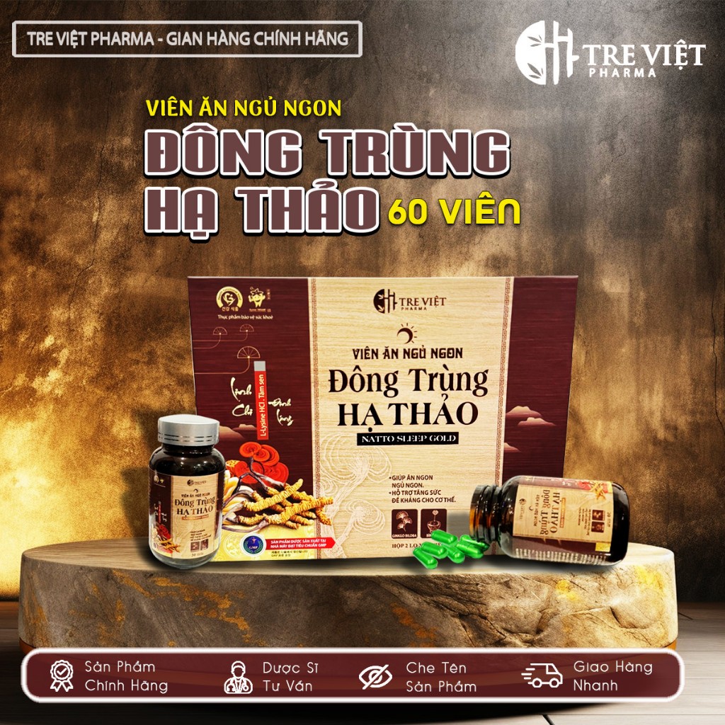 Viên uống ăn ngon ngủ ngon Đông Trùng Hạ Thảo cao cấp, thực phẩm chức năng hỗ trợ bồi bổ sức khỏe 60v