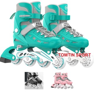 Giày patin trẻ em có đèn led bánh cao su trượt mượt hãng Sway tặng kèm bảo hộ chân tay cho bé trai bé gái [TOMTIN SPORT]