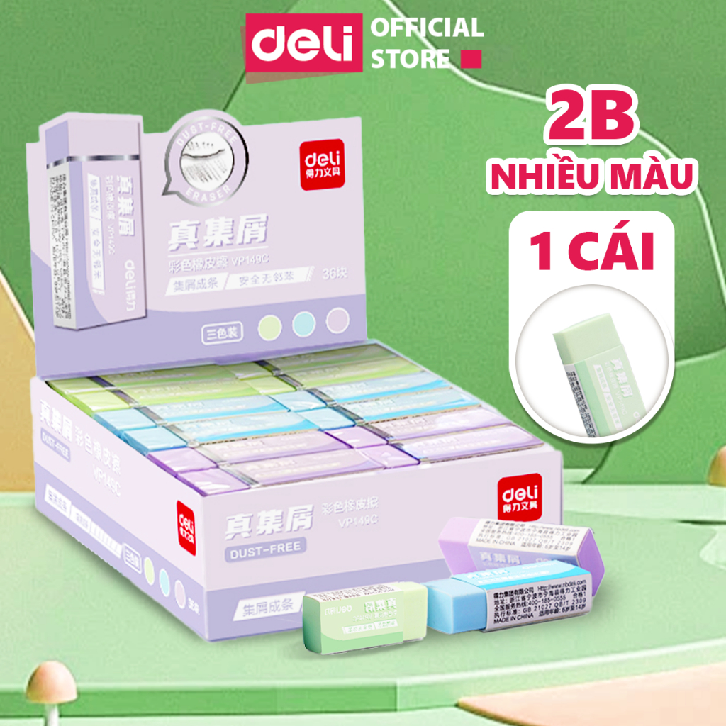 Gôm Tẩy Chì Màu Pastel Deli - Không Dính Tay, Không Bụi Bẩn Ít Vụn Tẩy Chì 2B Tiện Dụng Cho Học Sinh