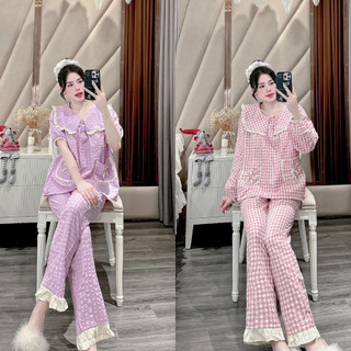 Bộ đồ nữ mặc nhà tay ngắn quần đùi kẻ chất đũi kẻ freesize 40-60kg