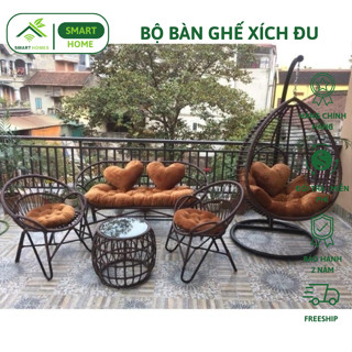  Bộ full combo1 SmartHomes bàn ghế xích đu giả mây khung thép decor ban công sân vườn phòng khách 