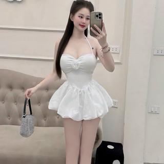 Đầm xòe cổ yếm đính hoa hồng siêu hot p34