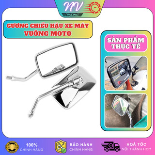 Gương xe máy mẫu vuông lớn xi inox moto cán sắt gắn chân gương, kính chiếu hậu cho AB, Wave, Exciter