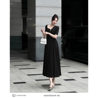402013DASPDE - ĐẦM CỔ LỆCH NGỰC XẾP NHÚN CAO CẤP DÁNG XÒE DỄ MẶC