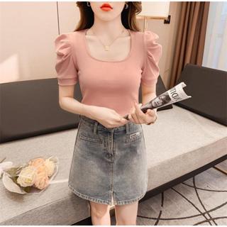 Áo Thun Nữ Tay Lỡ Chất Thun Tăm Co Giãn Mềm Mại Áo Phông Nữ Tay Lỡ Cổ Chữ U Nhún Tay