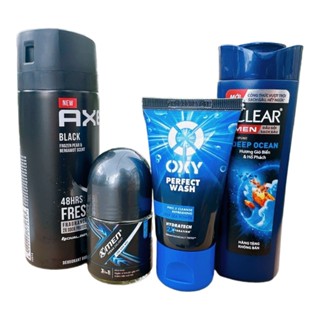 Combo 4 món làm đẹp cho Nam 1 Xịt AXE 135ml + 1 Lăn Xmen 25ml + Sữa Rửa Mặt Oxy 25g+ Dầu Gội Clear 70g