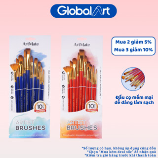 Bộ Cọ Vẽ Gỗ 10 Món, Cọ Vẽ ArtMate Tô Màu Nước, Màu Acrylic Đầu Cọ Mềm Mại Dễ Dàng Làm Sạch AM-PBS005