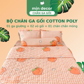 Bộ Chăn Ga Gối Cotton 3D Mịn Decor Bo Chun 20cm, Chăn Trần 1m6x1m8 Kèm Ga Giường 1m2 Đến 2m2 - Hoạ Tiết Dễ Thương