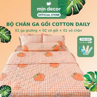 Bộ Chăn Ga Gối Cotton 3D Min Decor Bo Chun 10cm, Bộ 4 Món Ga Giường Poly Kèm Chăn Trần Mỏng Nhẹ
