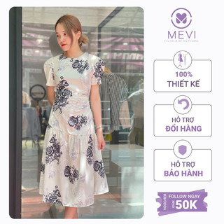 Đầm Váy thiết kế nữ xòe tiểu thư họa tiết hoa hồng  Mái Em _V8230