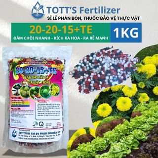 NPK 20-20-15 gói 1kg, dùng hoa và cây cảnh TOTT's fertilizer