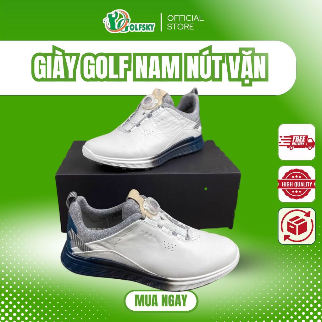 Giày Golf Nút Vặn- Giày Golf Nam- Golf Shoes (Seri Giày M Golf Core White, Black)