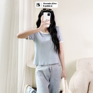 Áo thun nữ Twentyfive ngắn tay cổ tròn, phối cổ tay áo, basic 6089