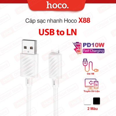 Cáp sạc Hoco X88 USB to IP hỗ trợ PD10W truyền dữ liệu dùng cho ip6/7/8/X/11/12/13/14 dài 100CM