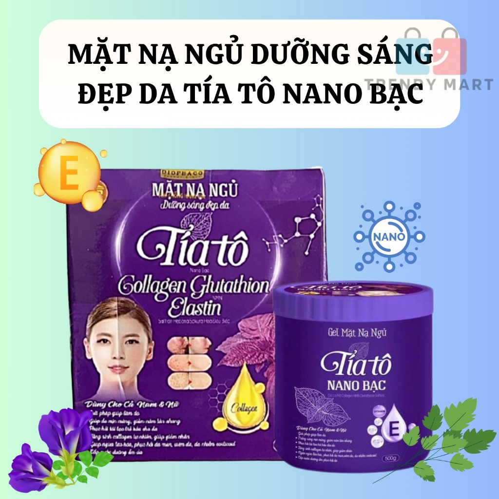 Mặt Nạ Ngủ Dưỡng Sáng Mịn Da Chống Lão Hóa Tía Tô Nano Bạc Collagen Glutathione NMN Elastin Saffron