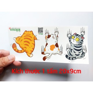   Bộ 3 con MÈO CÀO  Miếng Decal Chống Nước Hình Mèo Vui Nhộn Dùng Để Dán Trang Trí...xe laptop tủ lạnh cửa kính. 